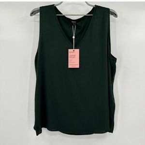 Quince Forest Green Silk Tank Top Washable Stretch Sleeveless sz L NWT V-neck
